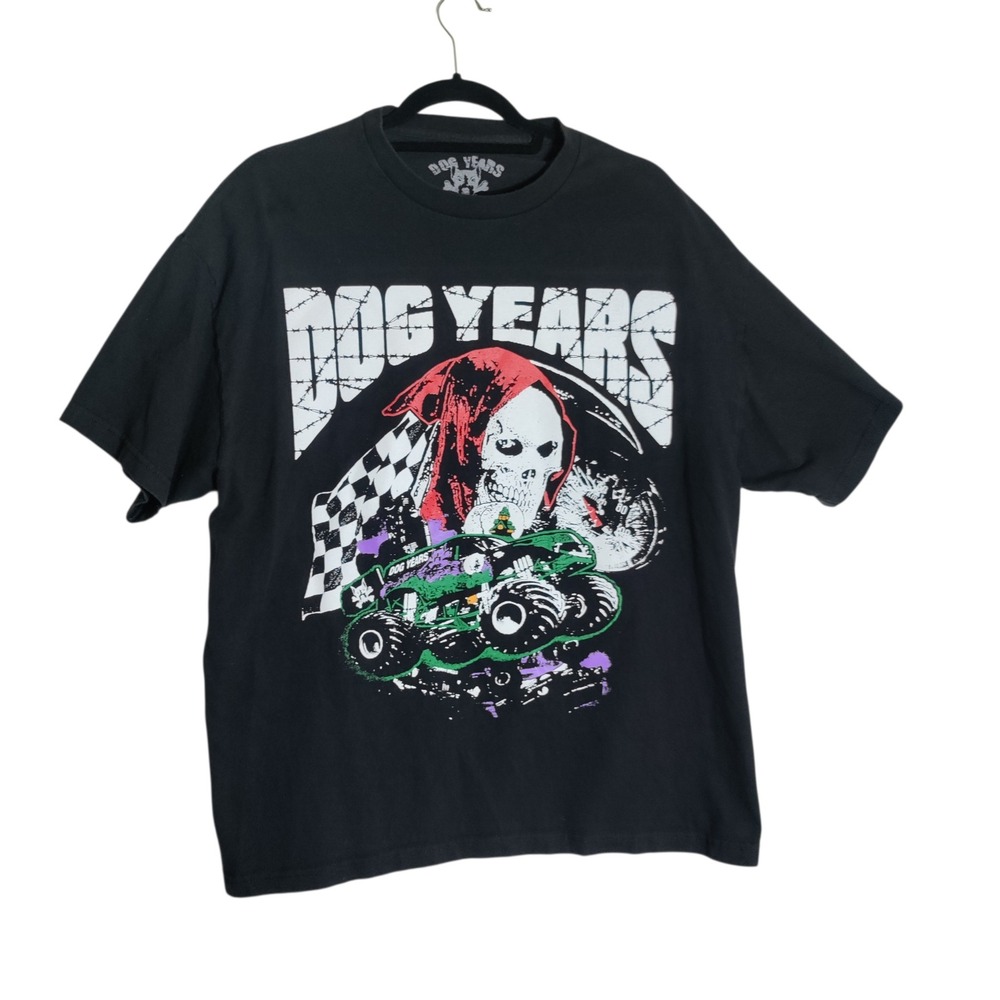 Dog Years Mens Graphic T-Shirt Black Grim Reaper Monster Truck XL Made in USA